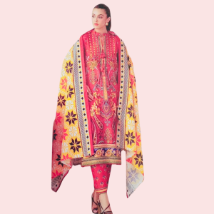 3pc unstitched khadar printed suit with printed trouser
