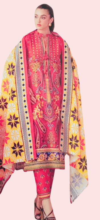 3pc unstitched khadar printed suit with printed trouser