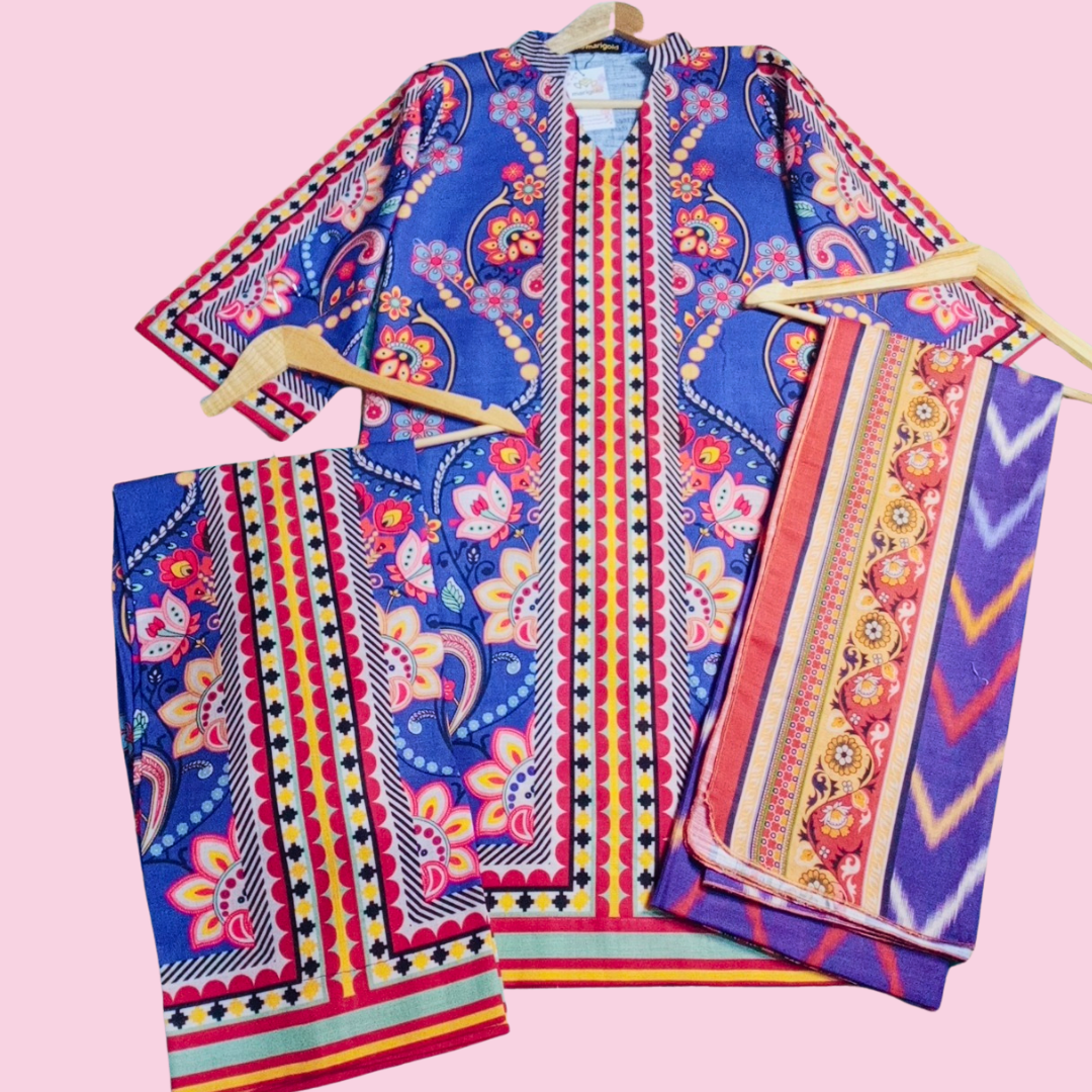 3 piece stitched khadar suit – premium collection