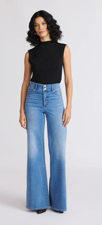 bd mid blue double button wide leg jeans