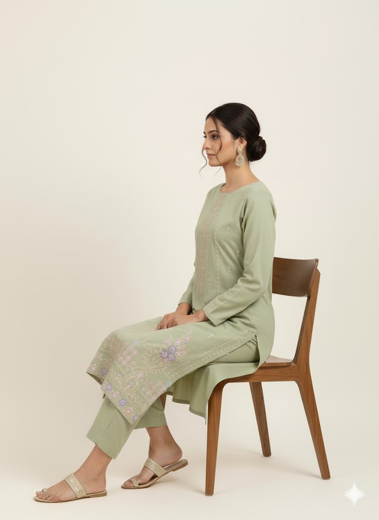 lawn embroidered chikankari shirt