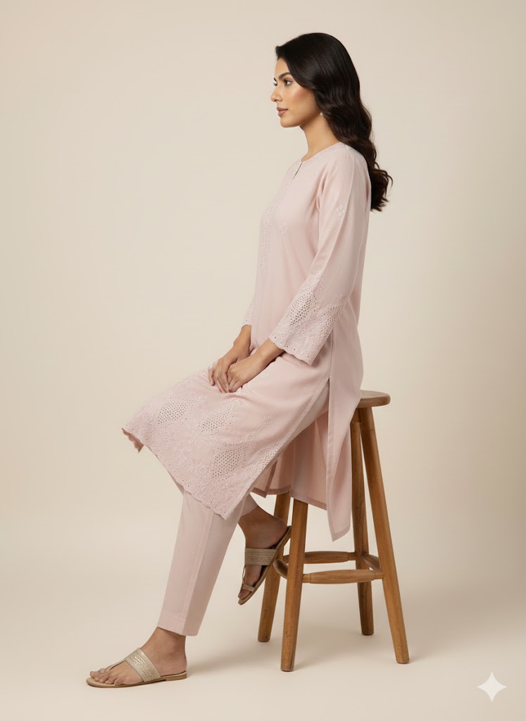 lawn embroidered chikankari shirt