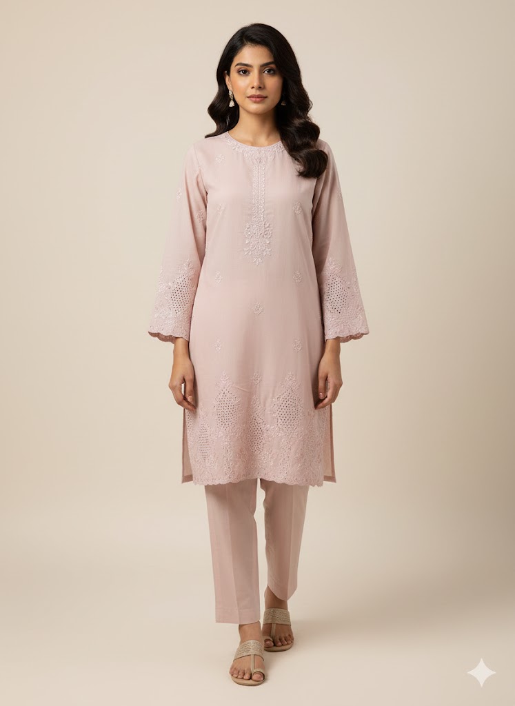 lawn embroidered chikankari shirt